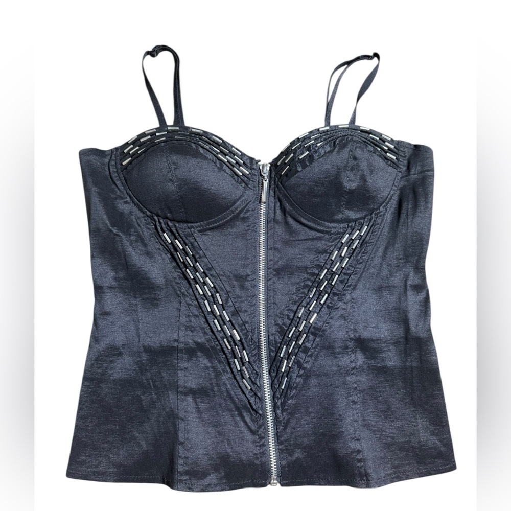 Black Satin Bustier Top with Zipper